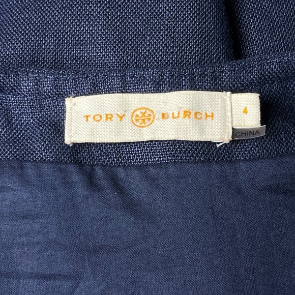 Tory Burch Linen Sheath Dress Size 4 Button Front Navy Blue Sleeveless Pockets - Picture 5 of 9
